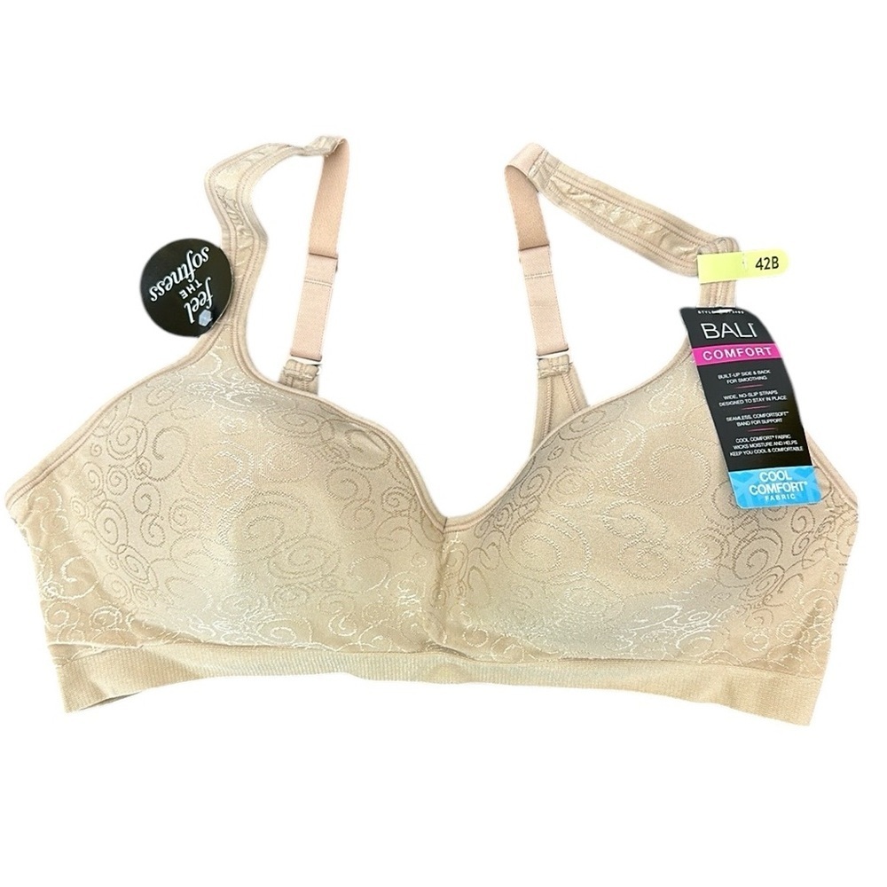 Bali Comfort Seamless Cool Comfort Bra 42B Soft Lightly Padded Smoothing
